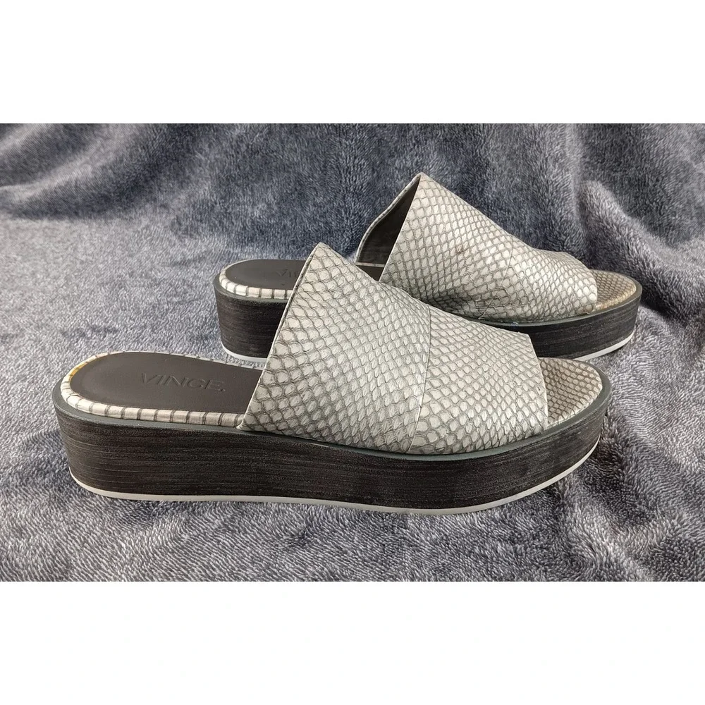 Vince Platform Slide Sandals Snakeskin Embossed Leather Wedge Mules‎ Women 8.5